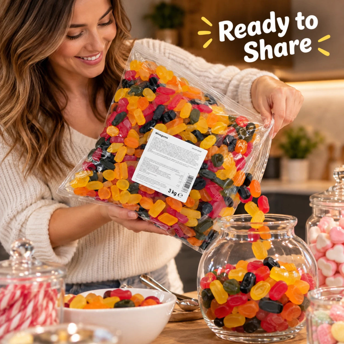 Assorted Wine Gums 3kg Bulk Bag Chewy Jelly Sweets Pick & Mix