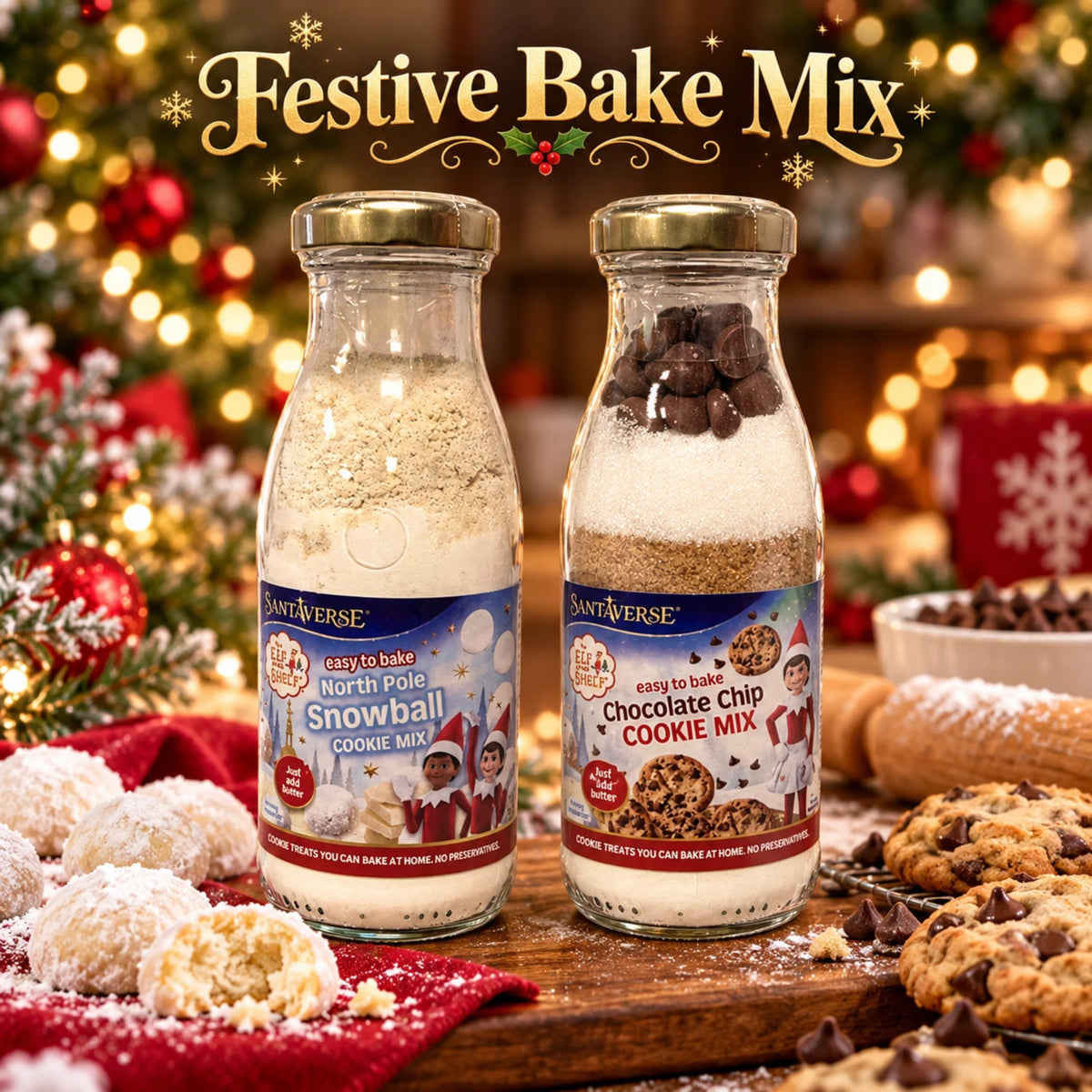 SantaVerse Christmas Cookie Mix Bottle | Chocolate Chip or North Pole Snowball