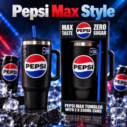 Pepsi Max Steel Tumbler Gift Set 1200ml with Straw & 2 × 330ml Cans