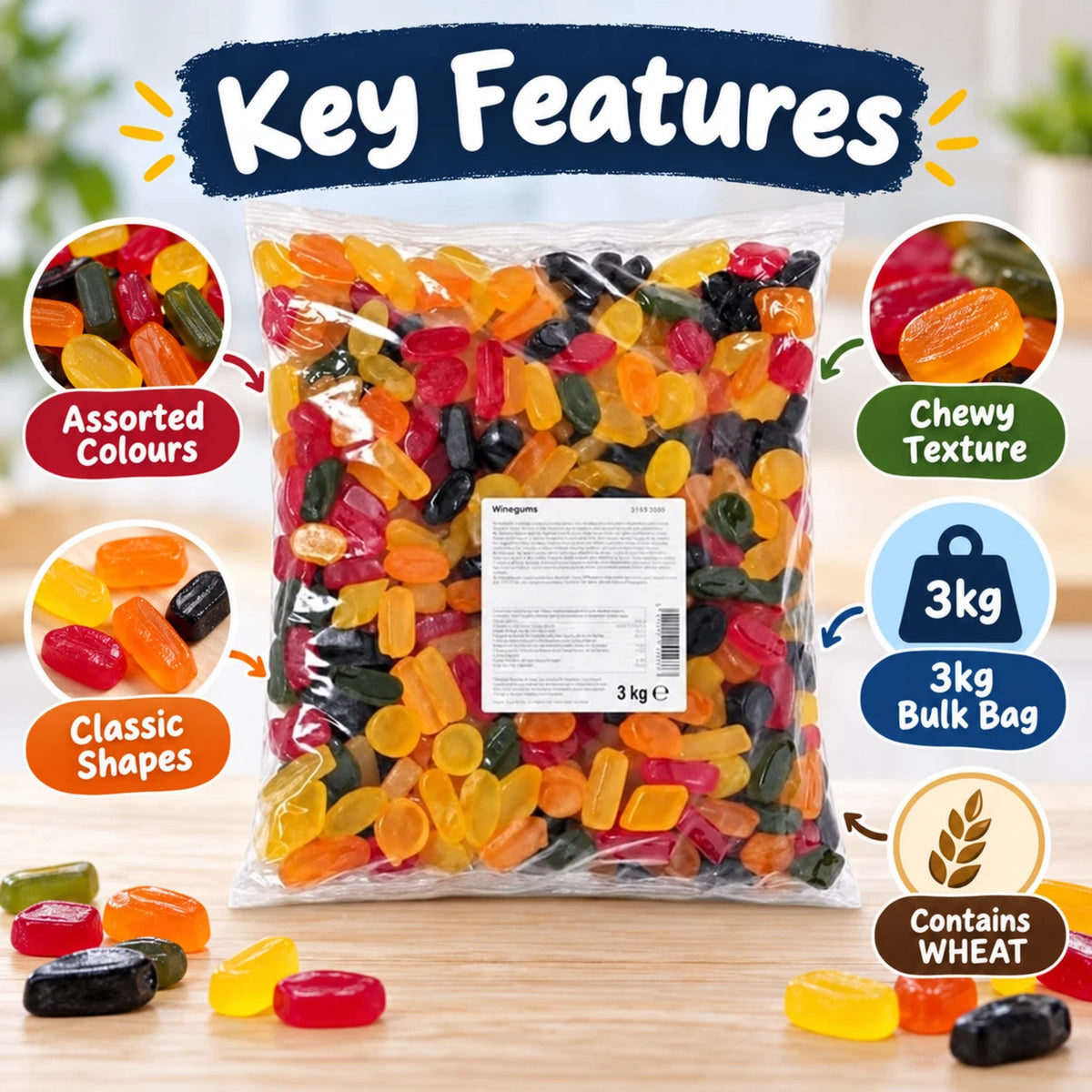 Assorted Wine Gums 3kg Bulk Bag Chewy Jelly Sweets Pick & Mix