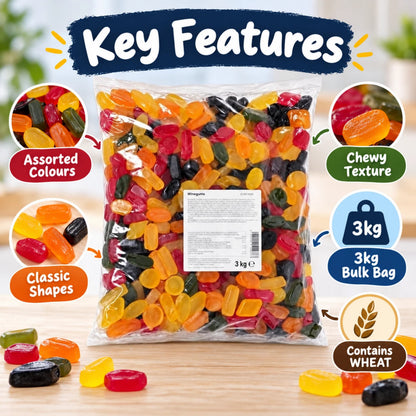 Assorted Wine Gums 3kg Bulk Bag Chewy Jelly Sweets Pick & Mix