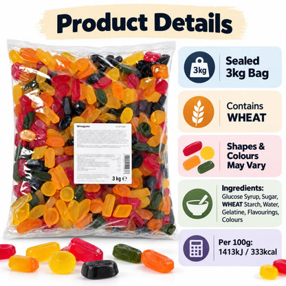 Assorted Wine Gums 3kg Bulk Bag Chewy Jelly Sweets Pick & Mix