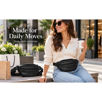 Black Waist Bum Bag Multi Pocket Travel Belt Pouch Adjustable Strap
