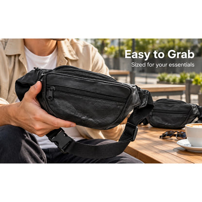 Black Waist Bum Bag Multi Pocket Travel Belt Pouch Adjustable Strap