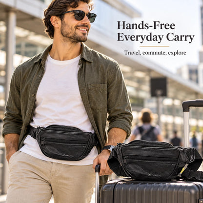 Black Waist Bum Bag Multi Pocket Travel Belt Pouch Adjustable Strap