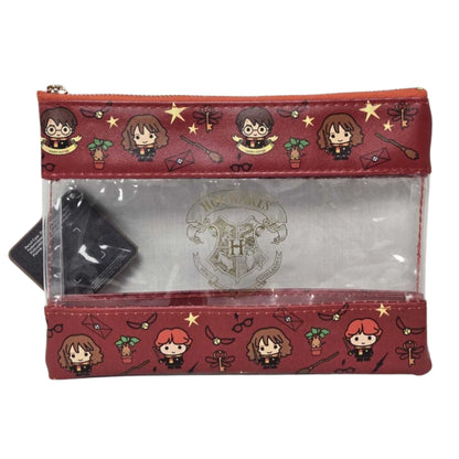 Clear Cosmetic Bag Red Printed Trim Zip Makeup Travel Pouch 23 x 17cm