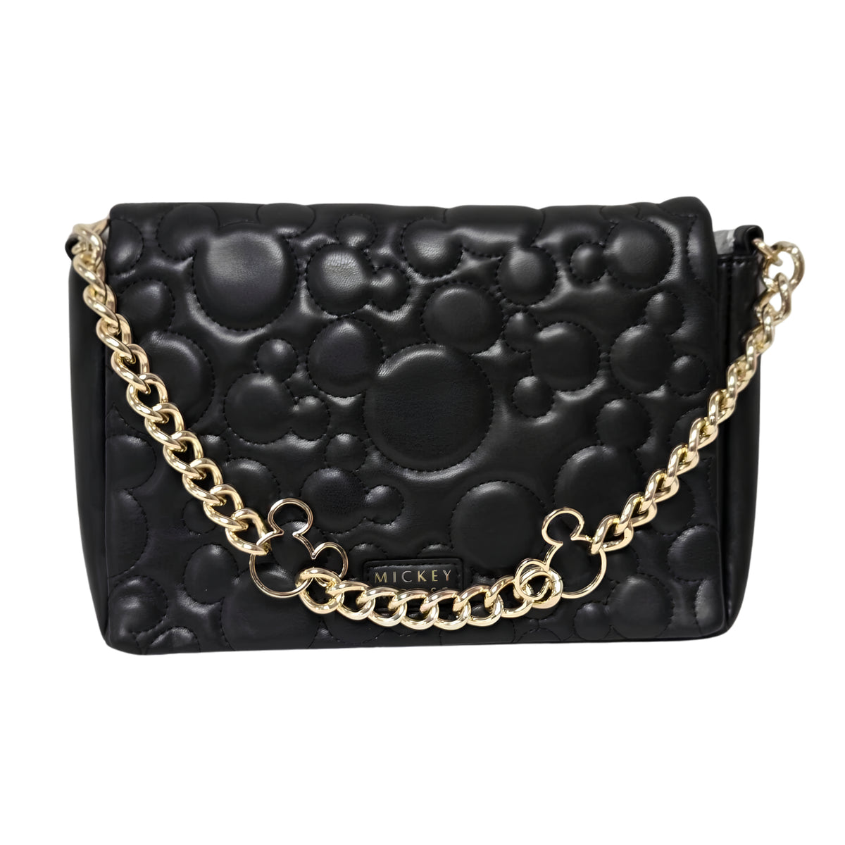 Black Quilted Mouse Head Shoulder Bag with Gold Chain & Crossbody Strap