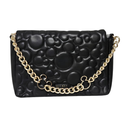 Black Quilted Mouse Head Shoulder Bag with Gold Chain & Crossbody Strap