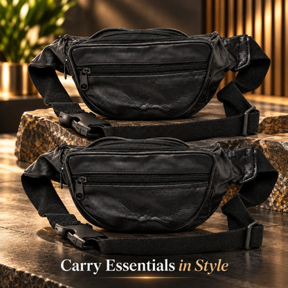 Black Waist Bum Bag Multi Pocket Travel Belt Pouch Adjustable Strap