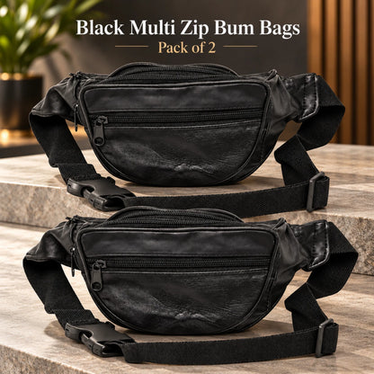 Black Waist Bum Bag Multi Pocket Travel Belt Pouch Adjustable Strap
