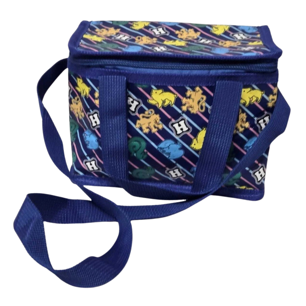 Blue Insulated Lunch Bag Wizard School Print with Shoulder Strap