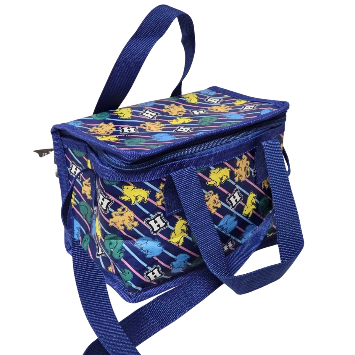 Blue Insulated Lunch Bag Wizard School Print with Shoulder Strap