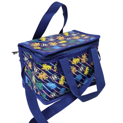 Blue Insulated Lunch Bag Wizard School Print with Shoulder Strap