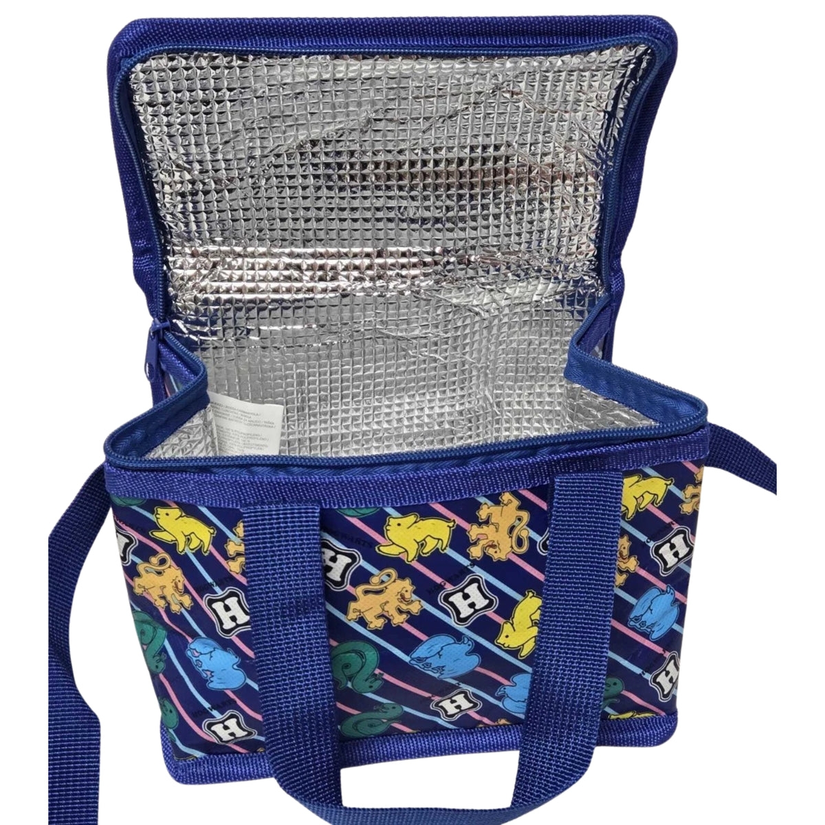 Blue Insulated Lunch Bag Wizard School Print with Shoulder Strap
