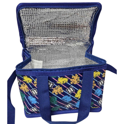 Blue Insulated Lunch Bag Wizard School Print with Shoulder Strap