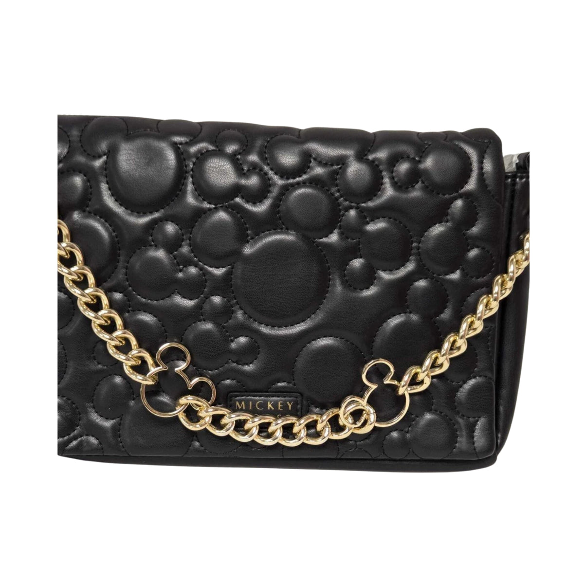 Black Quilted Mouse Head Shoulder Bag with Gold Chain & Crossbody Strap