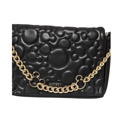 Black Quilted Mouse Head Shoulder Bag with Gold Chain & Crossbody Strap
