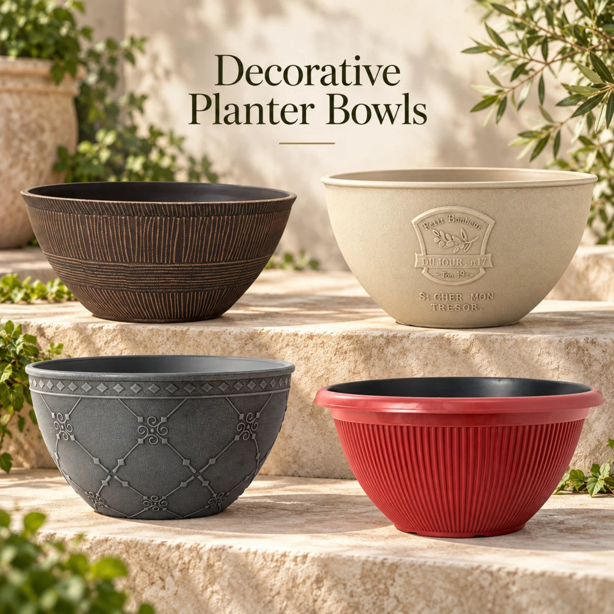 Decorative Garden Planter Bowls | 4 Designs | Single or Twin Pack