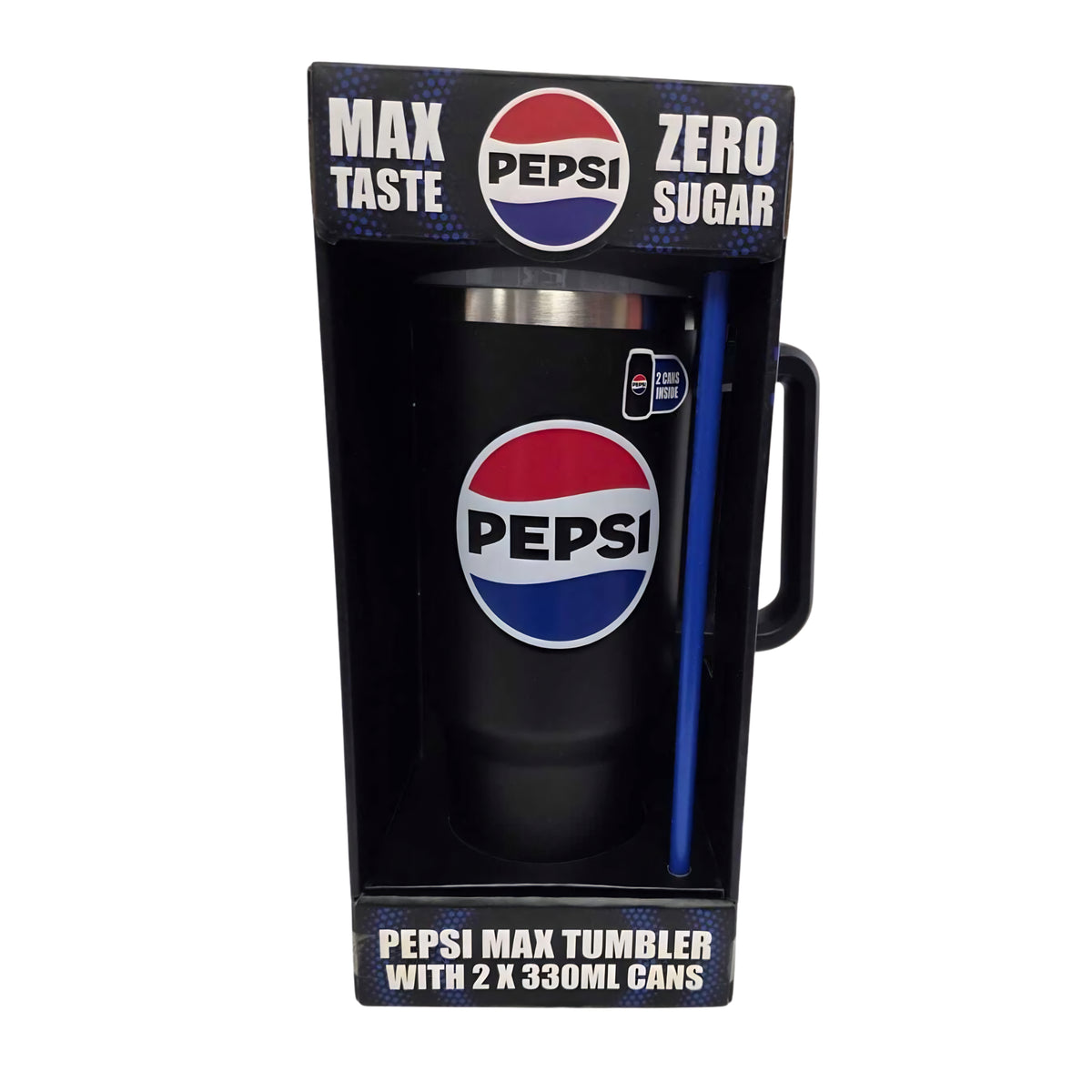 Pepsi Max Steel Tumbler Gift Set 1200ml with Straw & 2 × 330ml Cans