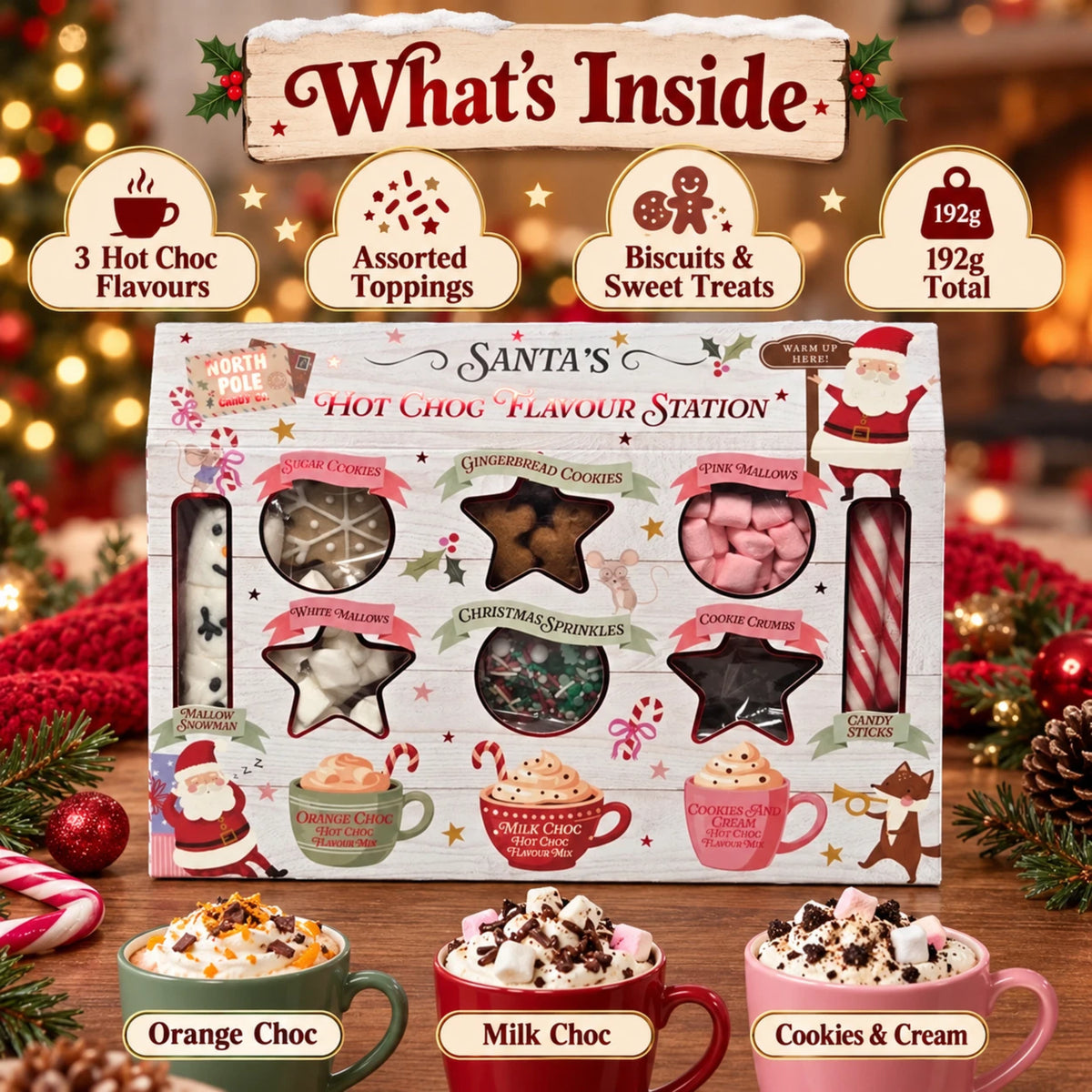 Santa’s Hot Choc Flavour Station Gift Set 192g | Drinks & Sweet Toppings