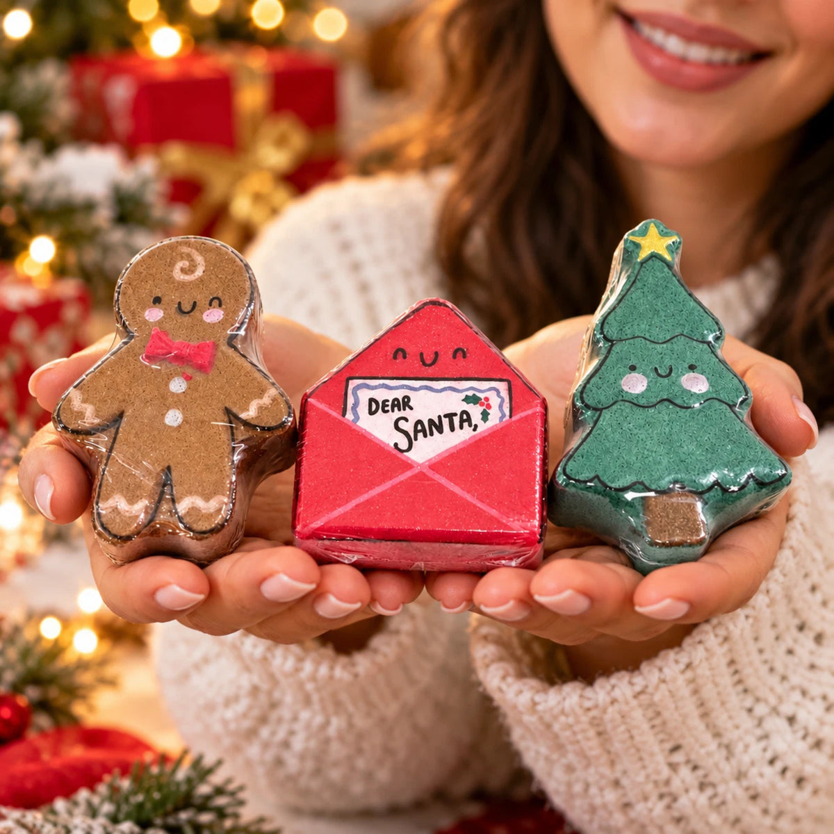 Christmas Bath Bomb Gift Set 3 × 150g | Gingerbread Tree & Santa Letter