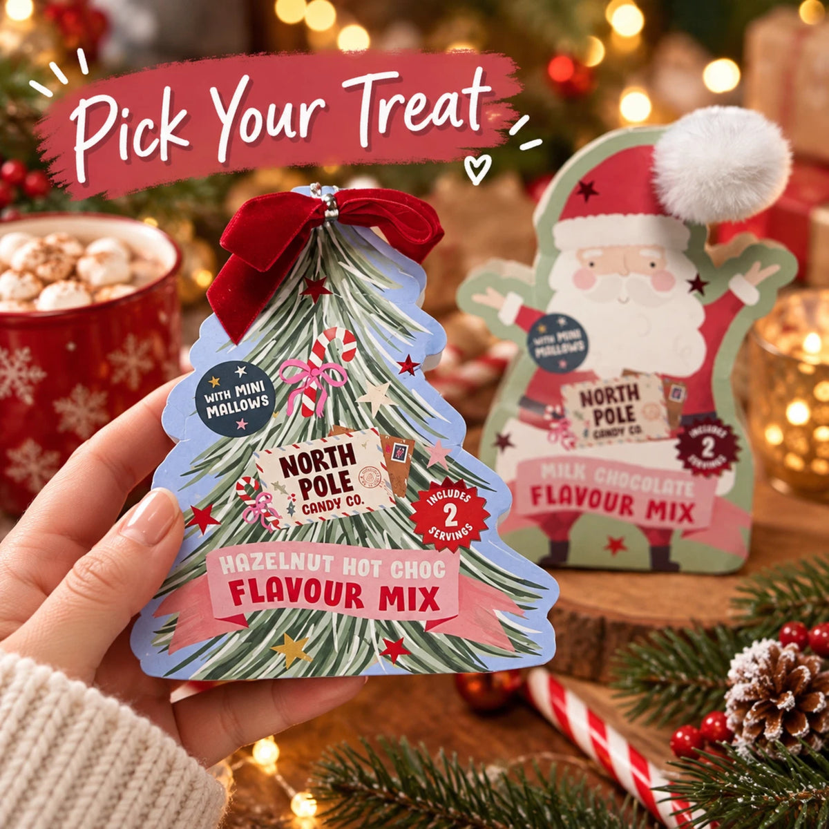 North Pole Candy Co. Hot Chocolate & Marshmallows 45g | Santa or Tree