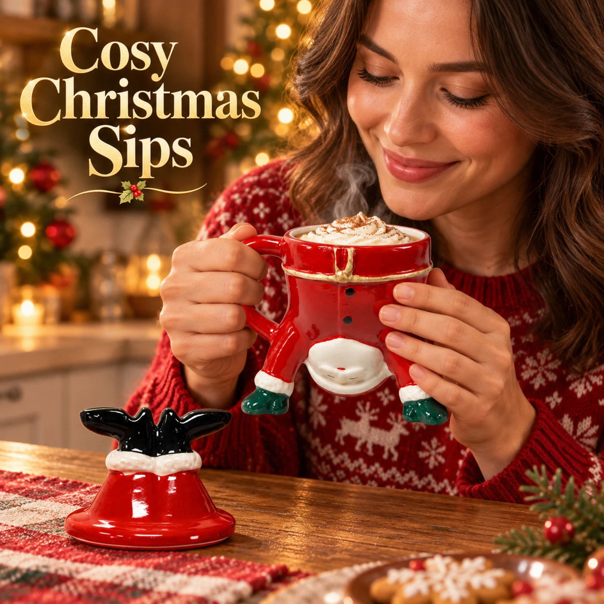 Christmas Santa Ceramic Mug with Removable Lid | Festive Novelty Cup