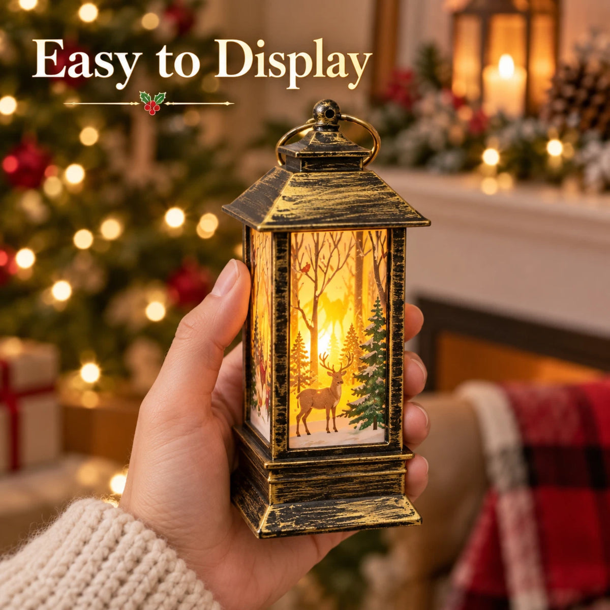 Christmas Decorative Light-Up Lantern Winter Scene Ornament 13cm