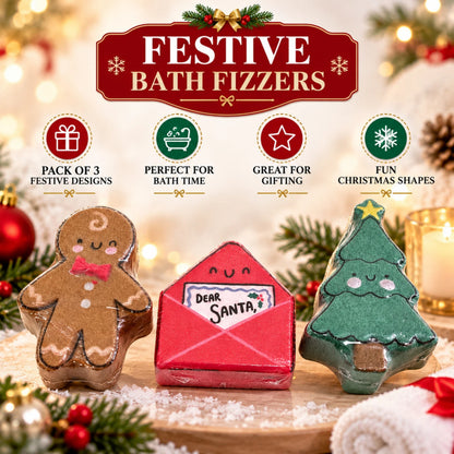 Christmas Bath Bomb Gift Set 3 × 150g | Gingerbread Tree & Santa Letter