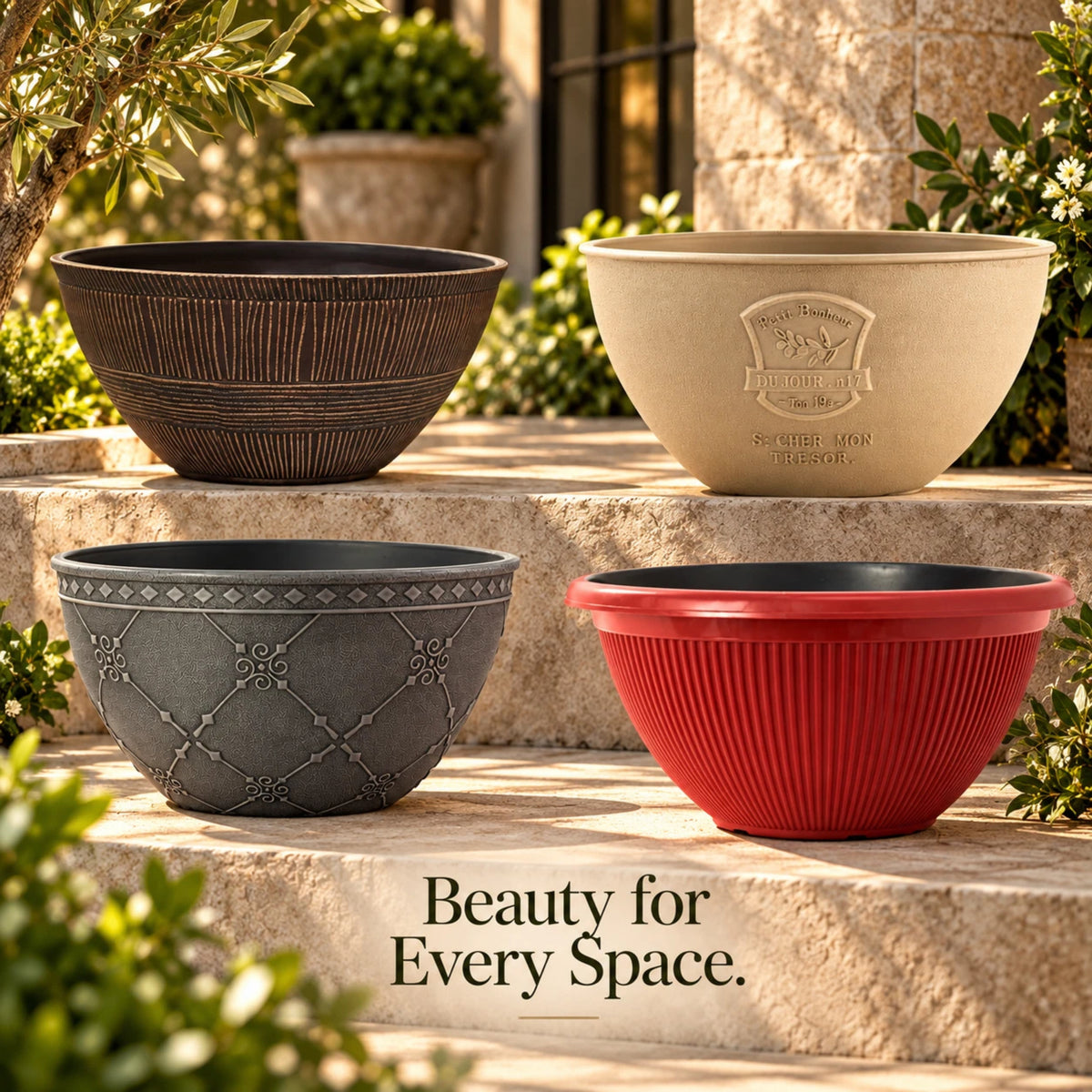 Decorative Garden Planter Bowls | 4 Designs | Single or Twin Pack