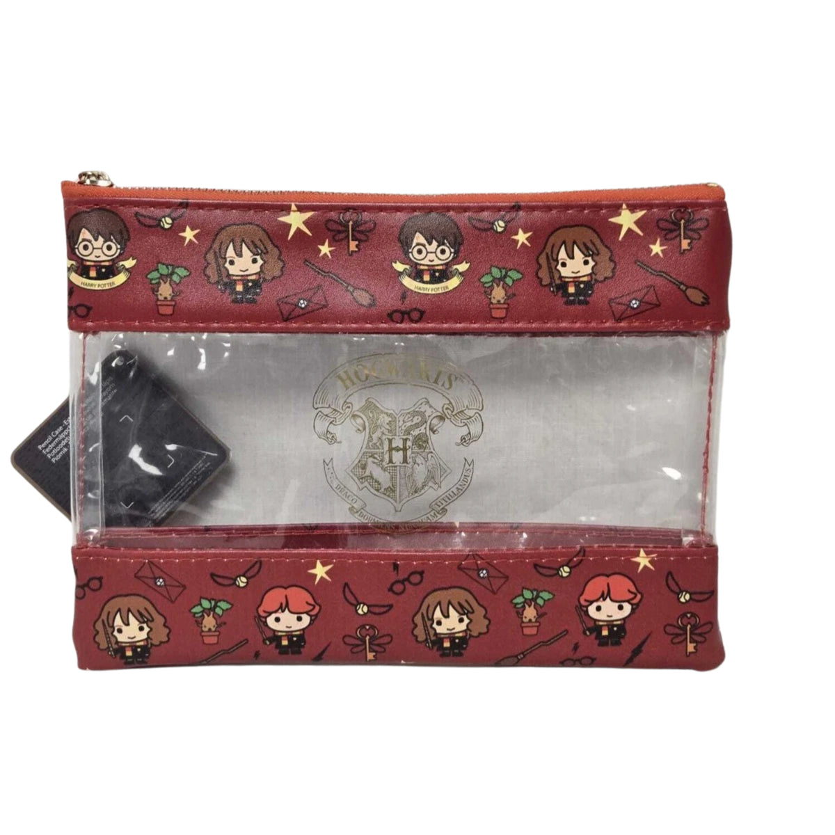 Clear Cosmetic Bag Red Printed Trim Zip Makeup Travel Pouch 23 x 17cm