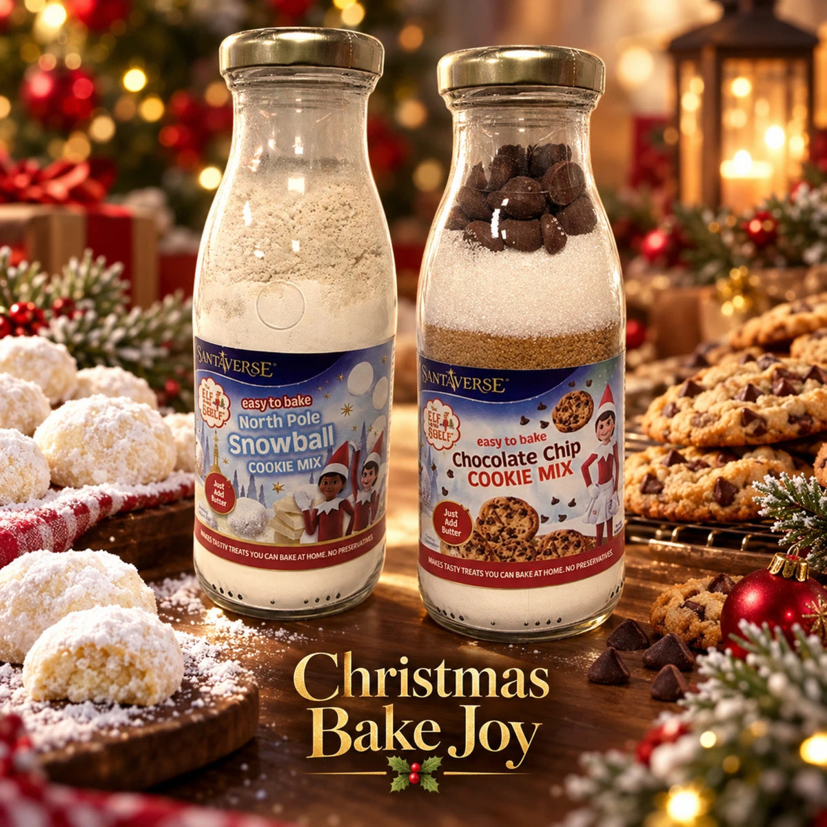 SantaVerse Christmas Cookie Mix Bottle | Chocolate Chip or North Pole Snowball
