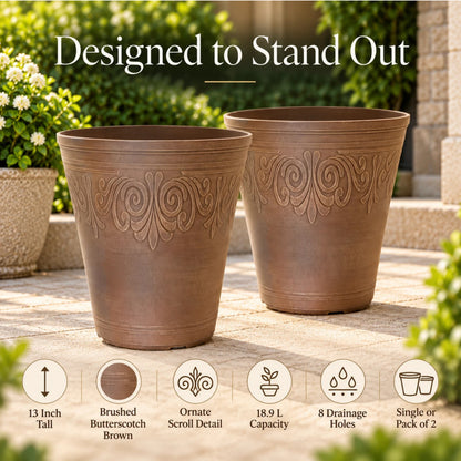 Laurel Tall Garden Planter 13 Inch 18.9L Butterscotch Brown | Single or 2 Pack
