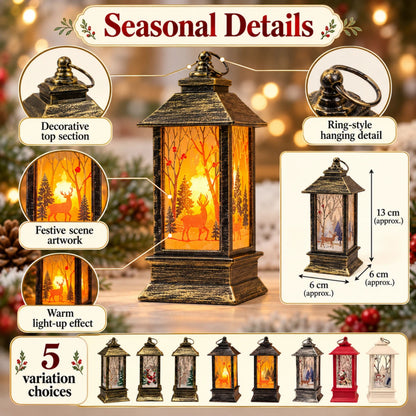 Christmas Decorative Light-Up Lantern Winter Scene Ornament 13cm
