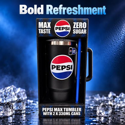 Pepsi Max Steel Tumbler Gift Set 1200ml with Straw & 2 × 330ml Cans