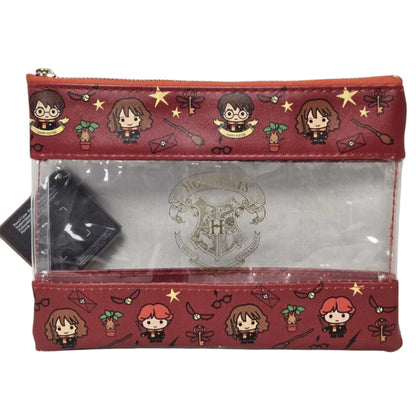 Clear Cosmetic Bag Red Printed Trim Zip Makeup Travel Pouch 23 x 17cm