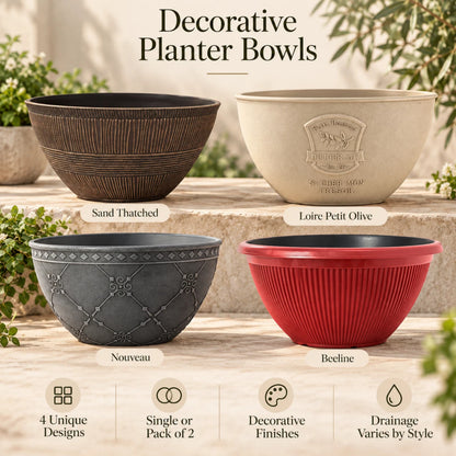 Decorative Garden Planter Bowls | 4 Designs | Single or Twin Pack