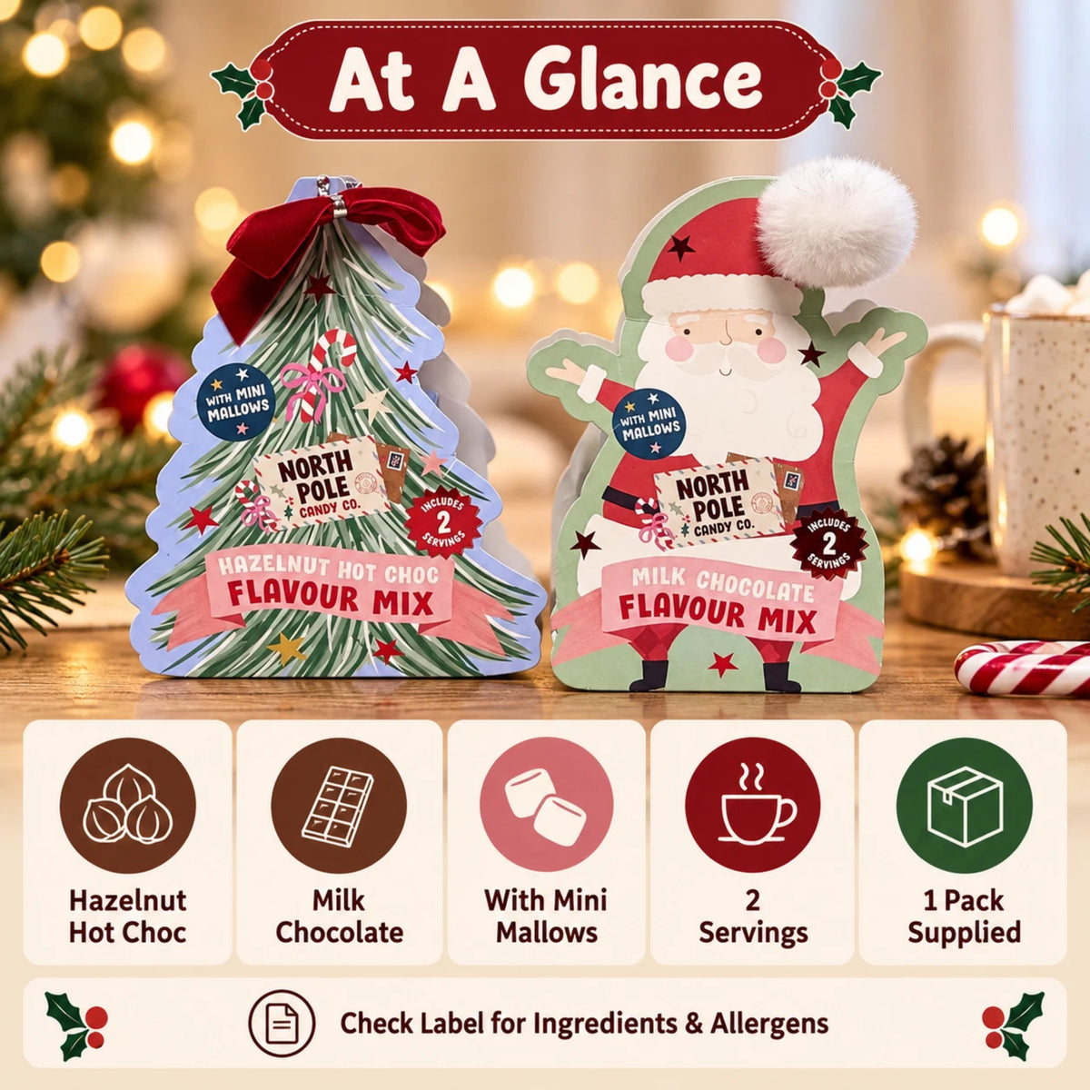North Pole Candy Co. Hot Chocolate & Marshmallows 45g | Santa or Tree