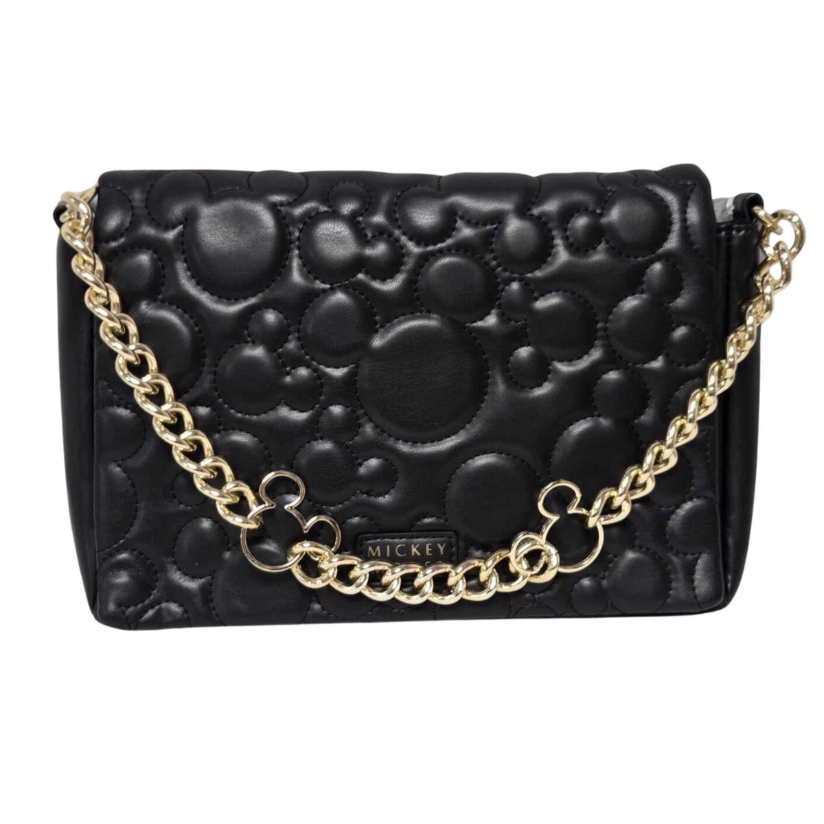 Black Quilted Mouse Head Shoulder Bag with Gold Chain & Crossbody Strap