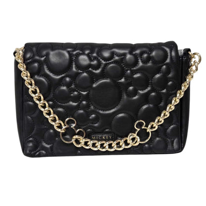 Black Quilted Mouse Head Shoulder Bag with Gold Chain & Crossbody Strap