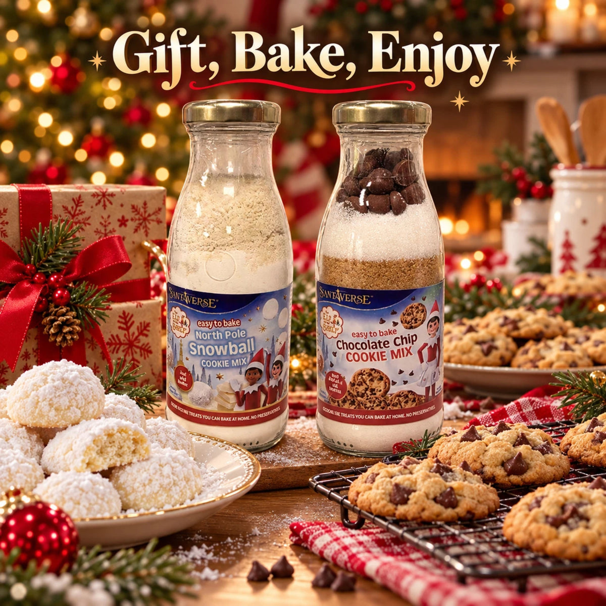 SantaVerse Christmas Cookie Mix Bottle | Chocolate Chip or North Pole Snowball