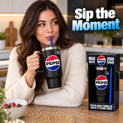 Pepsi Max Steel Tumbler Gift Set 1200ml with Straw & 2 × 330ml Cans