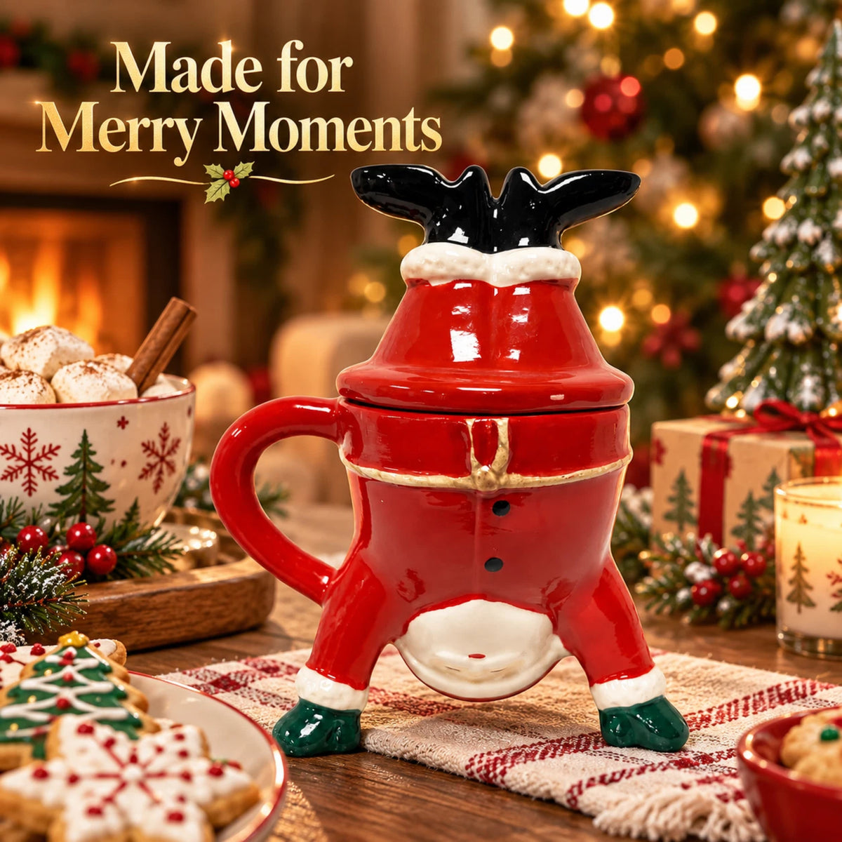 Christmas Santa Ceramic Mug with Removable Lid | Festive Novelty Cup