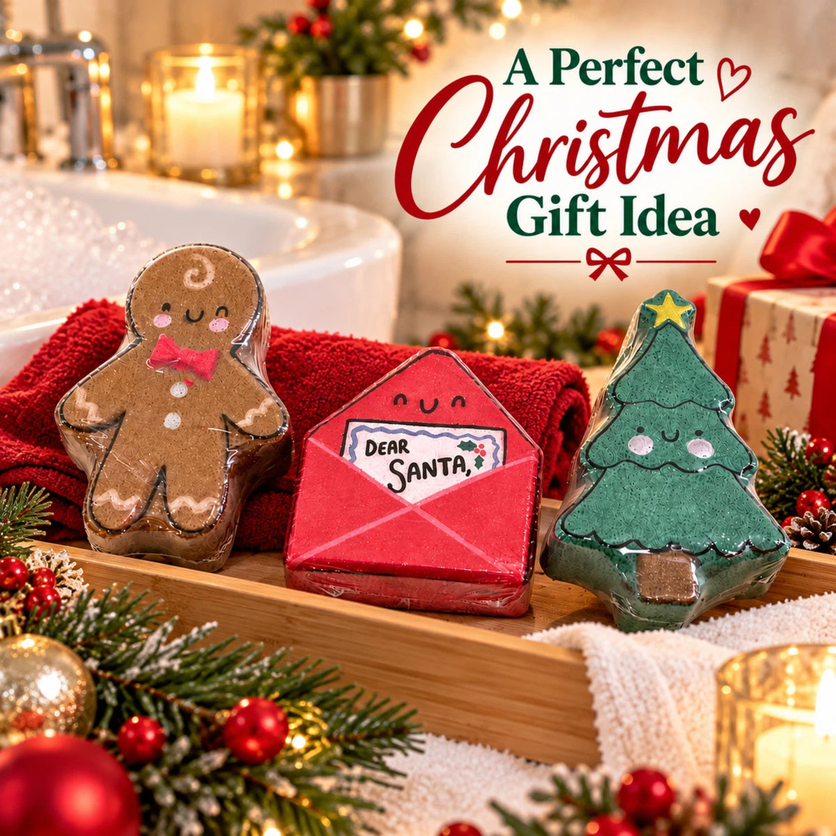 Christmas Bath Bomb Gift Set 3 × 150g | Gingerbread Tree & Santa Letter