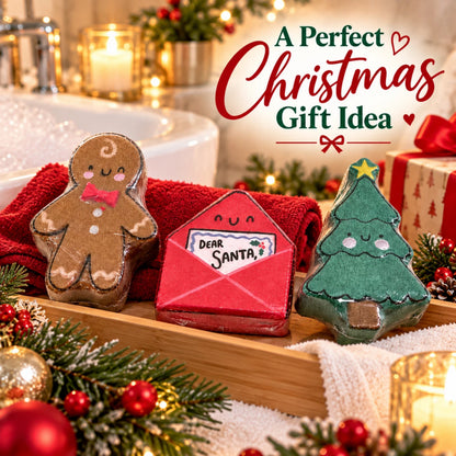 Christmas Bath Bomb Gift Set 3 × 150g | Gingerbread Tree & Santa Letter