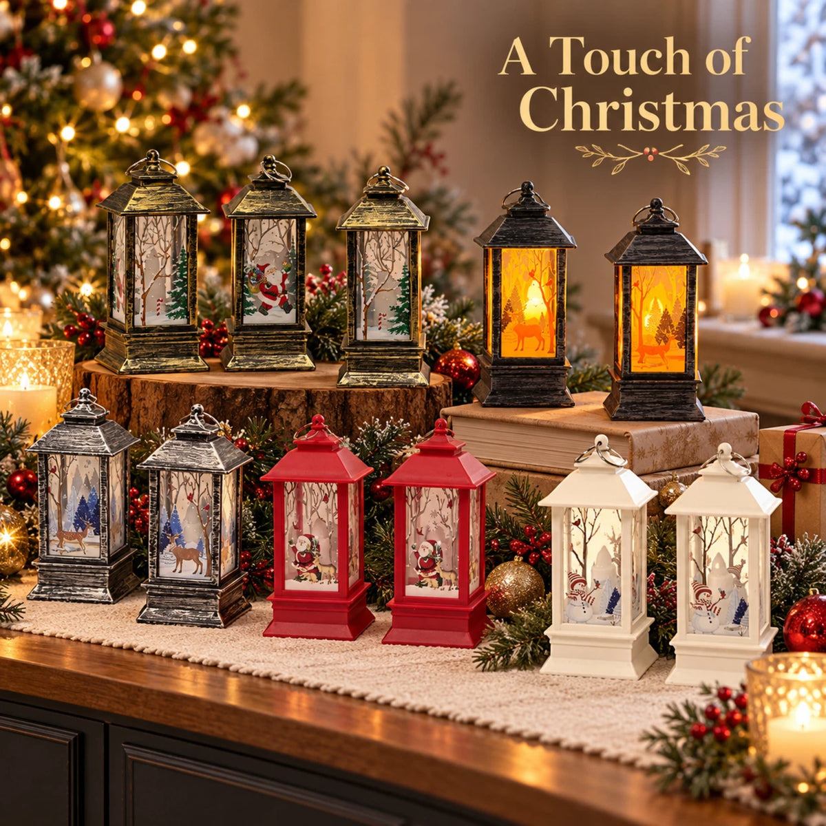 Christmas Decorative Light-Up Lantern Winter Scene Ornament 13cm