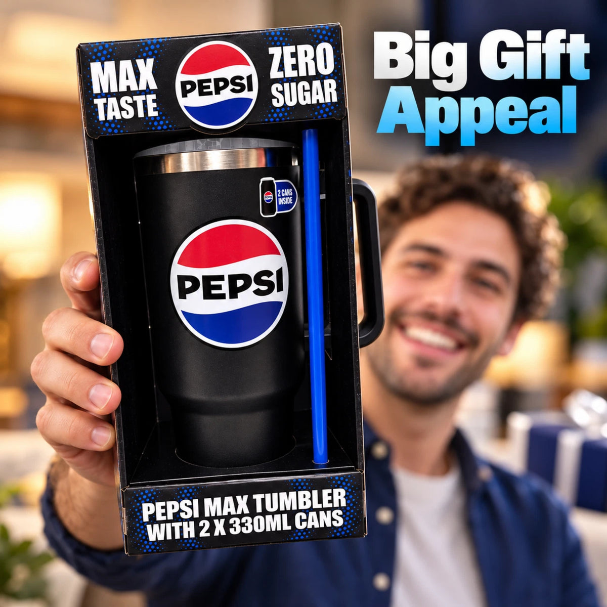Pepsi Max Steel Tumbler Gift Set 1200ml with Straw & 2 × 330ml Cans