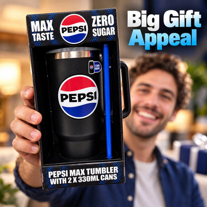 Pepsi Max Steel Tumbler Gift Set 1200ml with Straw & 2 × 330ml Cans