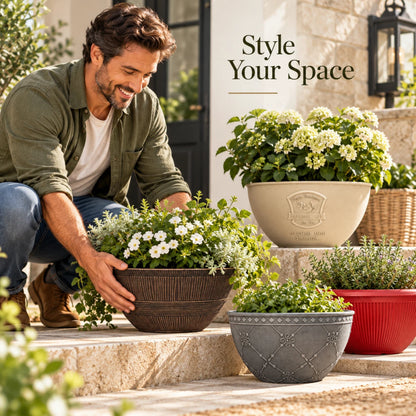 Decorative Garden Planter Bowls | 4 Designs | Single or Twin Pack