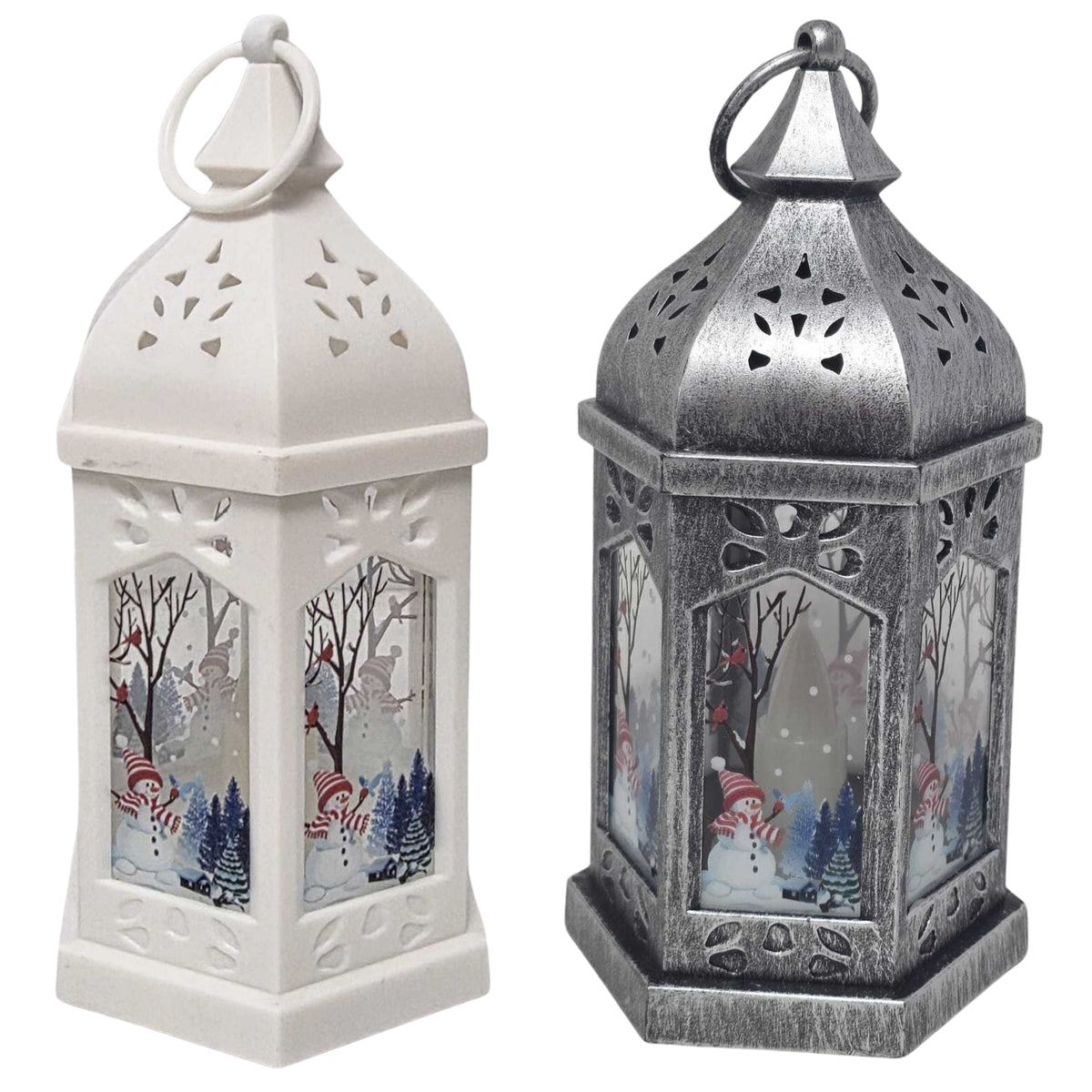 Christmas Snowman Decorative Lantern 20cm – 4 Colours – Single, Assorted Pack of 2 or Pack of 4